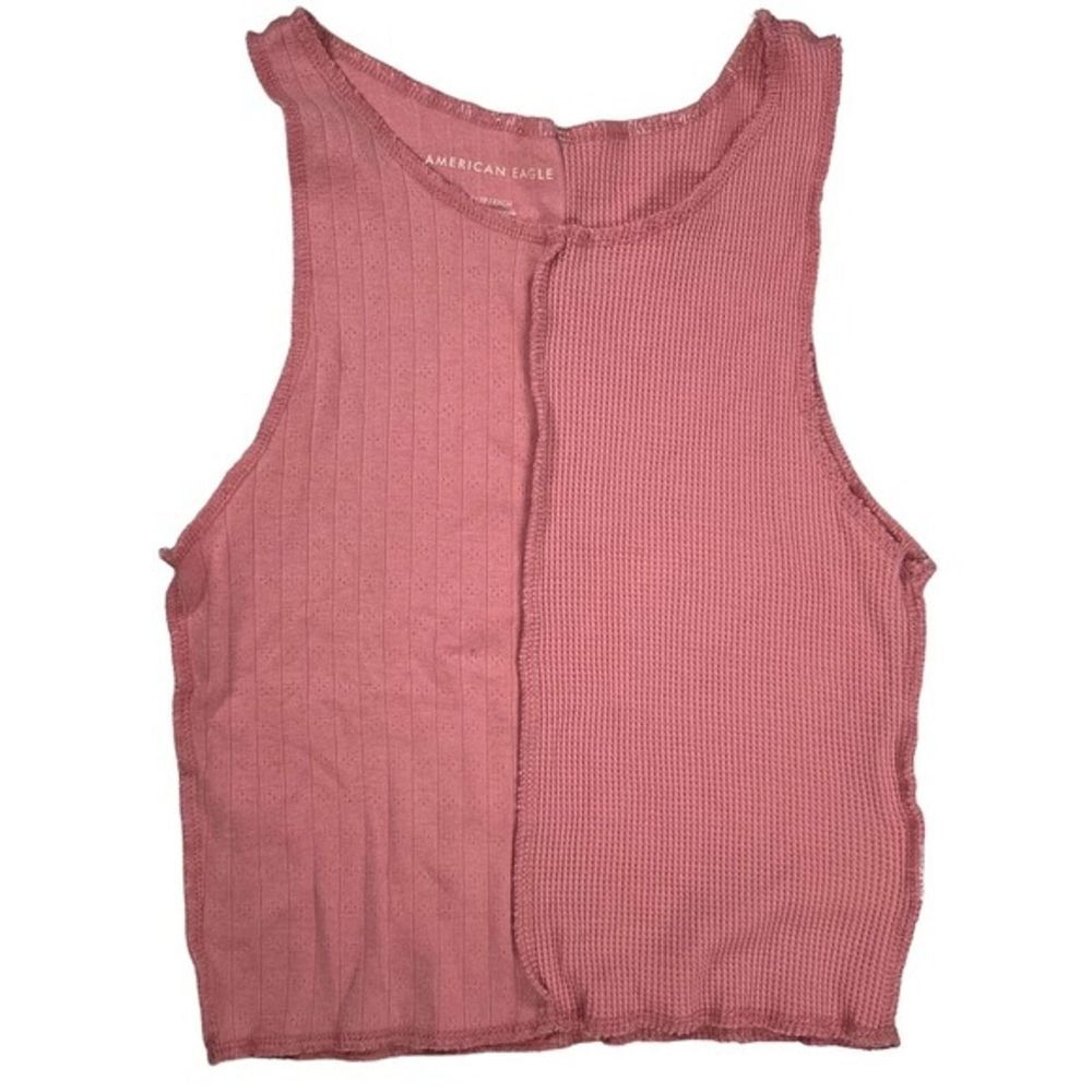 American Eagle Pink Exposed Seam Waffle Cropped Knit Tank Top XS | Y2K Indie - Picture 2 of 8